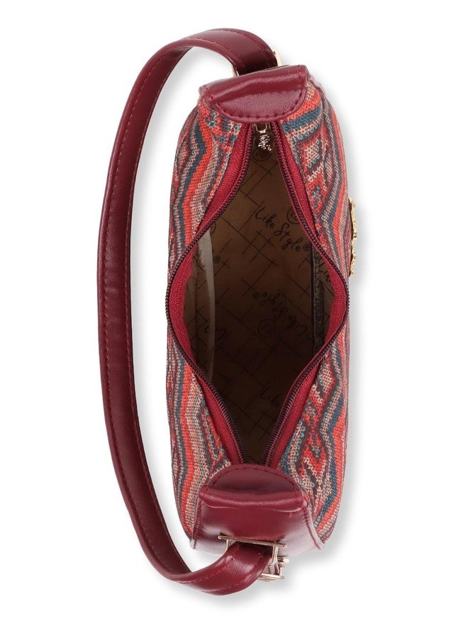 LIKE STYLE Women's Ethnic Print Sling Bag | Canvas & PU Leather Crossbody with Adjustable Strap | Trendy, Spacious & Lightweight Shoulder Handbag for Daily Use (Maroon) - Image 5